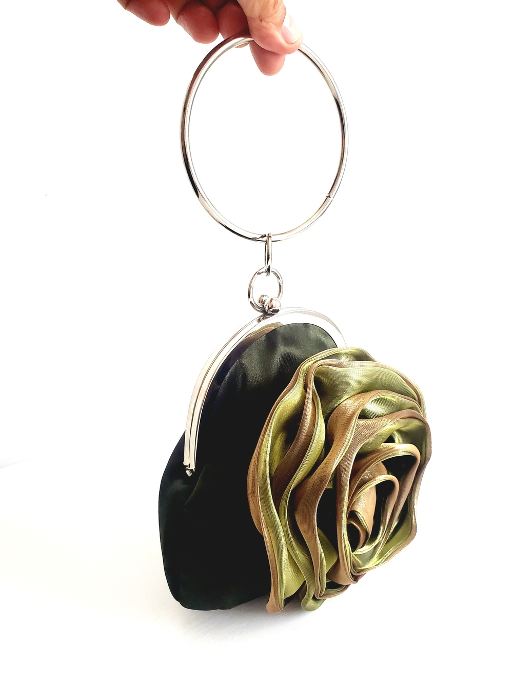 Elegant Olive Green Rose Clutch Wristlet - Designer Style